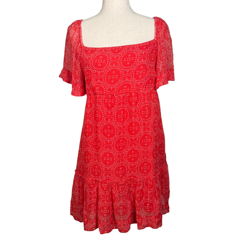 Maeve Anthropologie Dress Womens Small Red Viscose Boho Open Back Tiered Mini